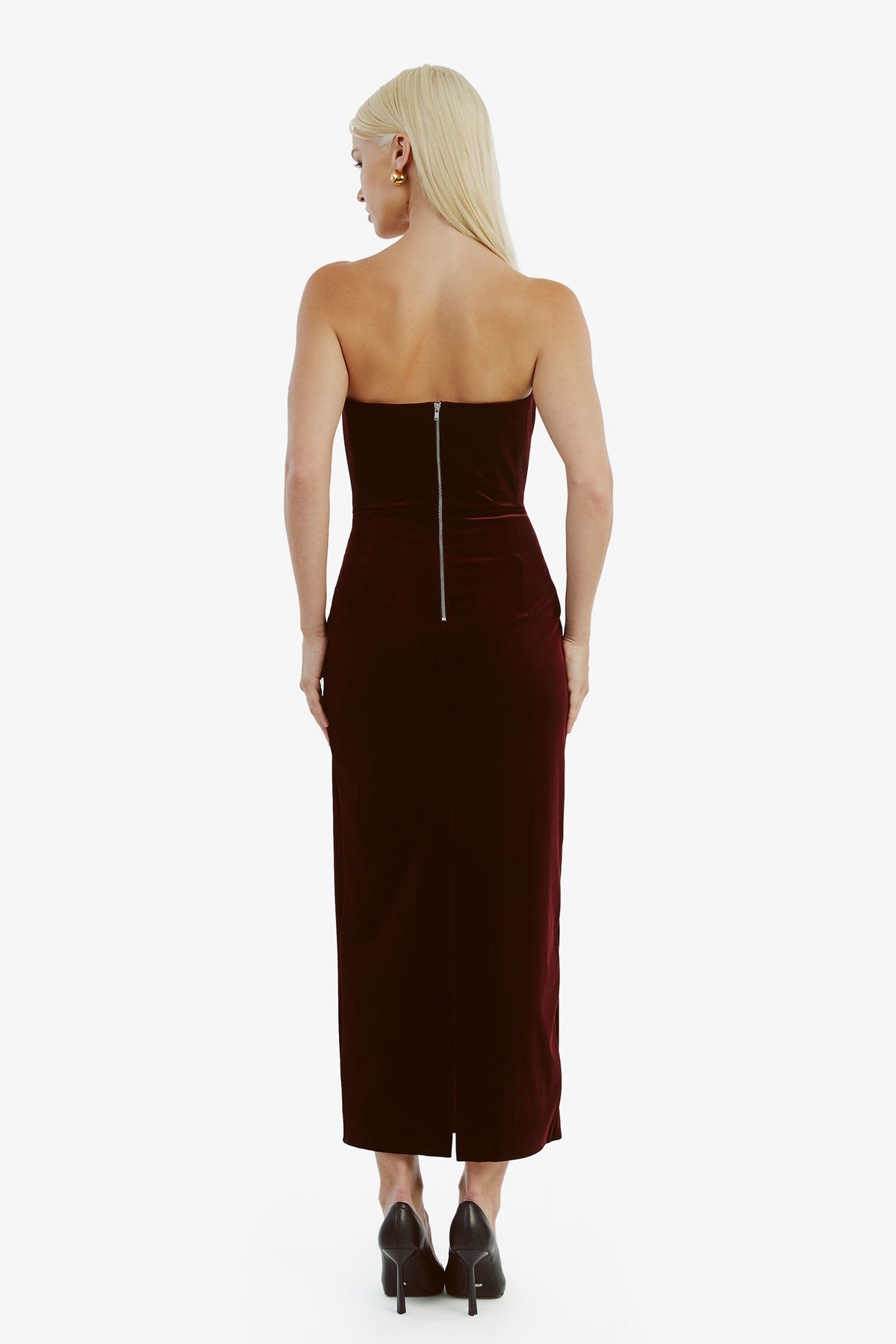 Camellia Velour Midi Dress - Burgundy