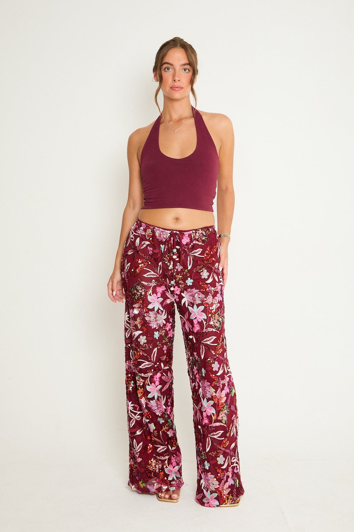 Saffie Sequin Trousers | Burgundy