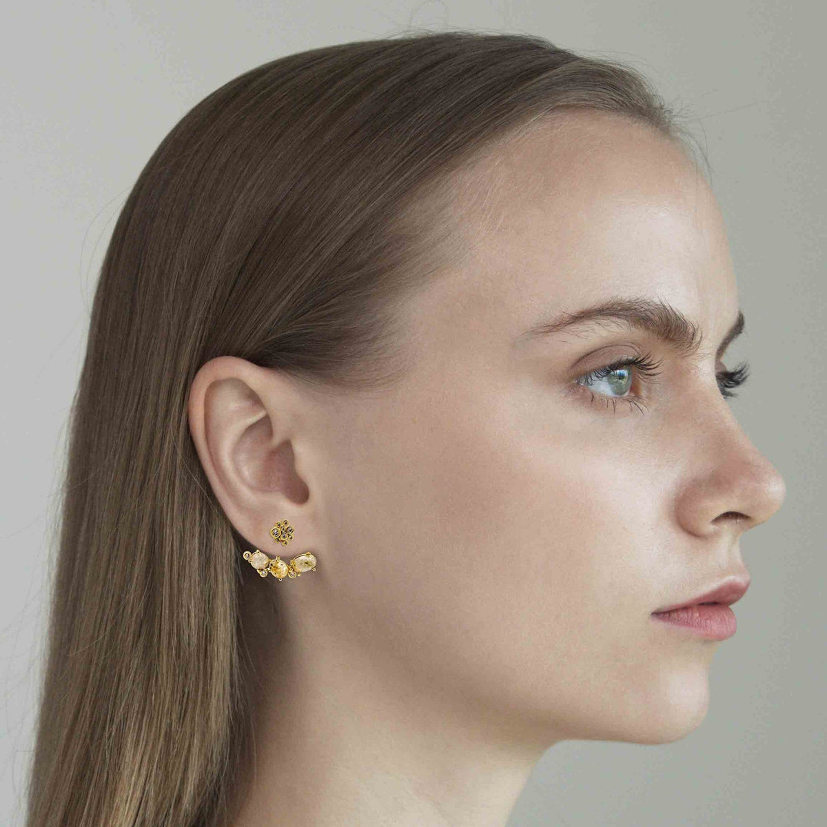 Three Stone Ear Jacket With Cz Cluster Stud
