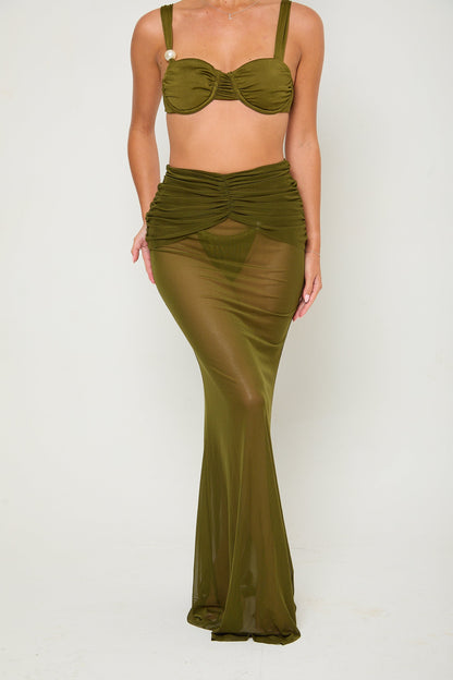 Marnie Mesh Maxi Skirt | Khaki