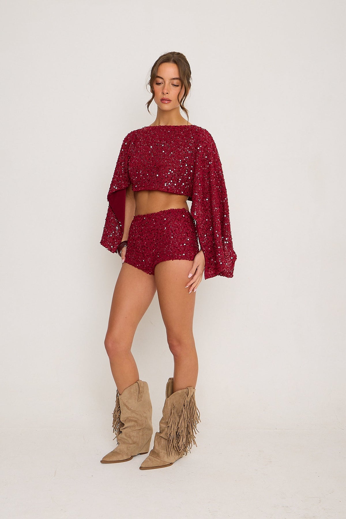 Sadie Boucle Shorts | Burgundy