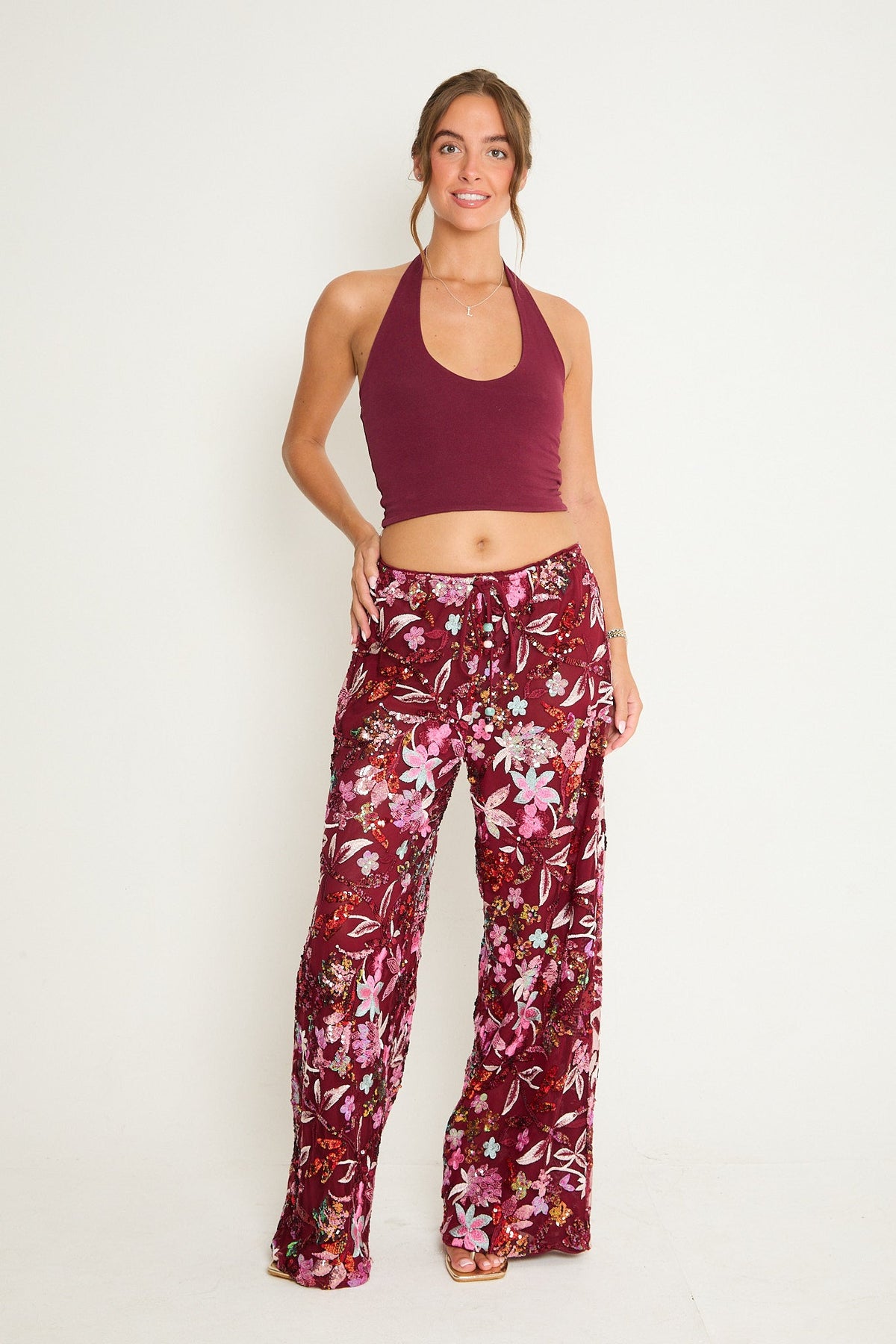 Saffie Sequin Trousers | Burgundy