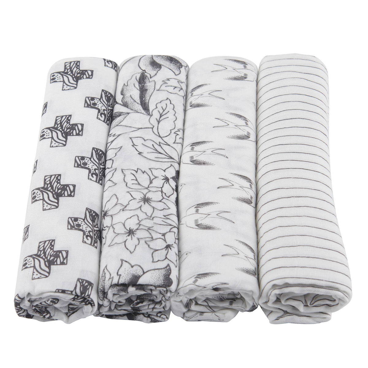 BABY - Monochrome Bamboo Muslin Swaddle 4-Pack