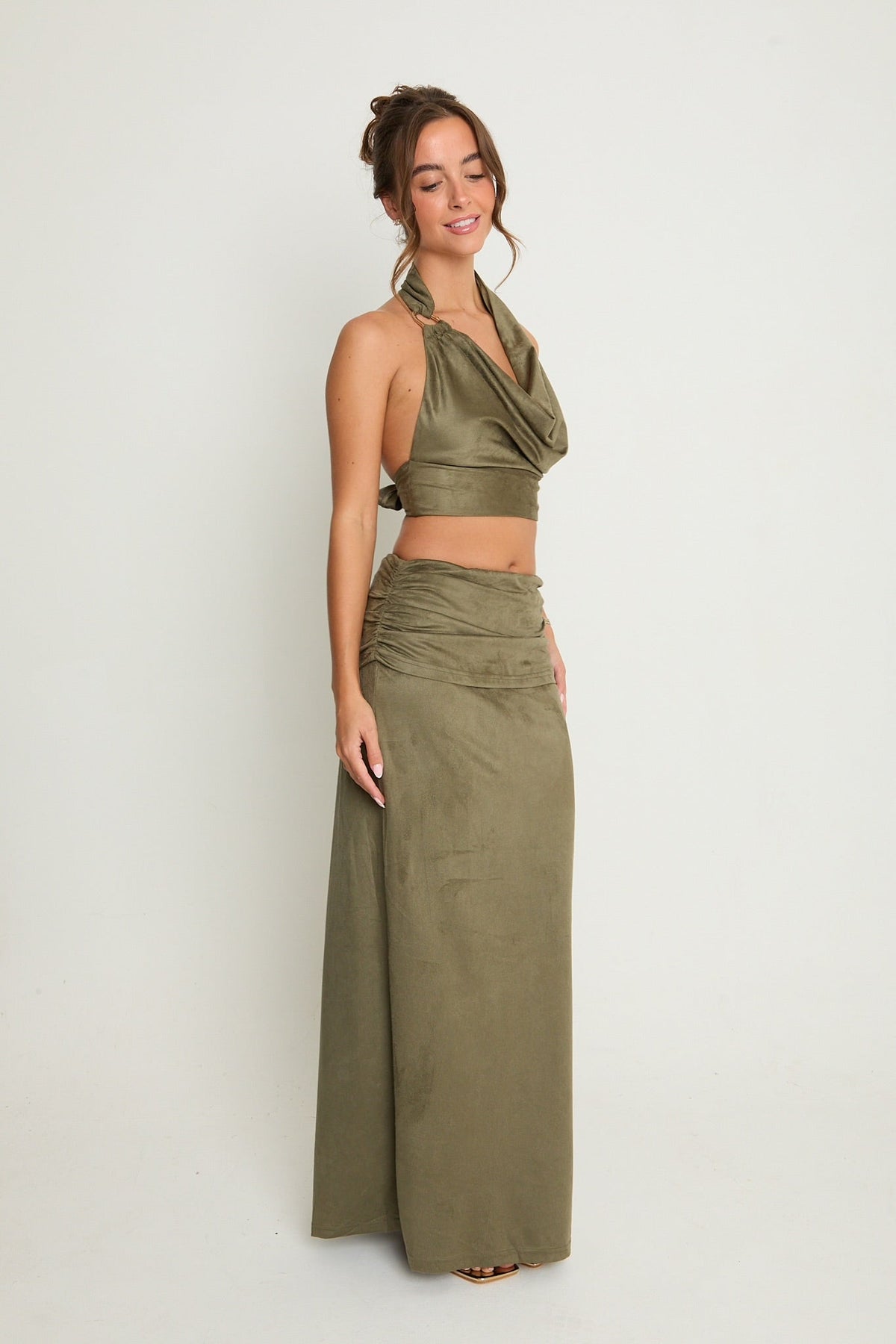 Poppy Suede Maxi Skirt | Khaki
