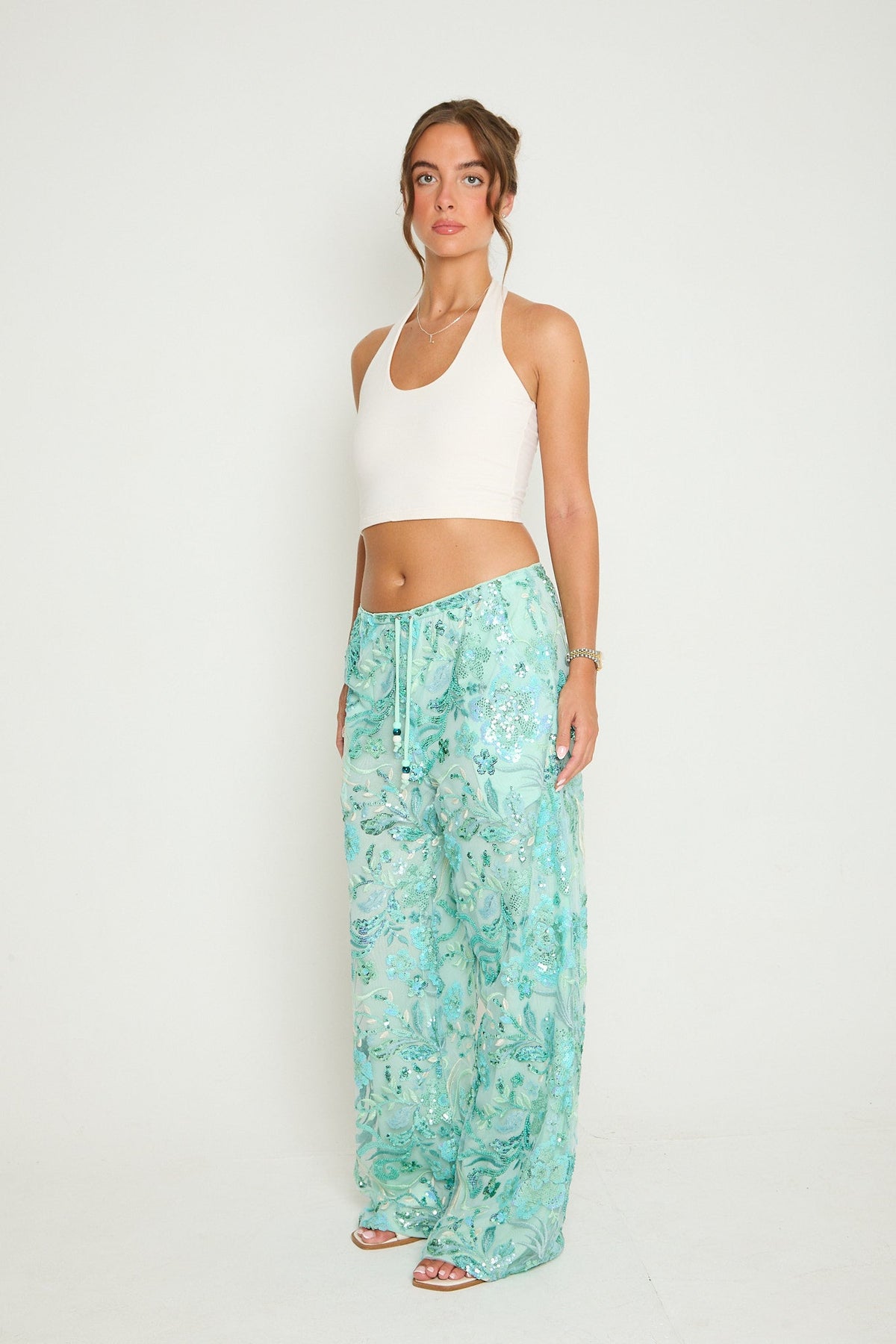 Saffie Sequin Trousers | Aqua
