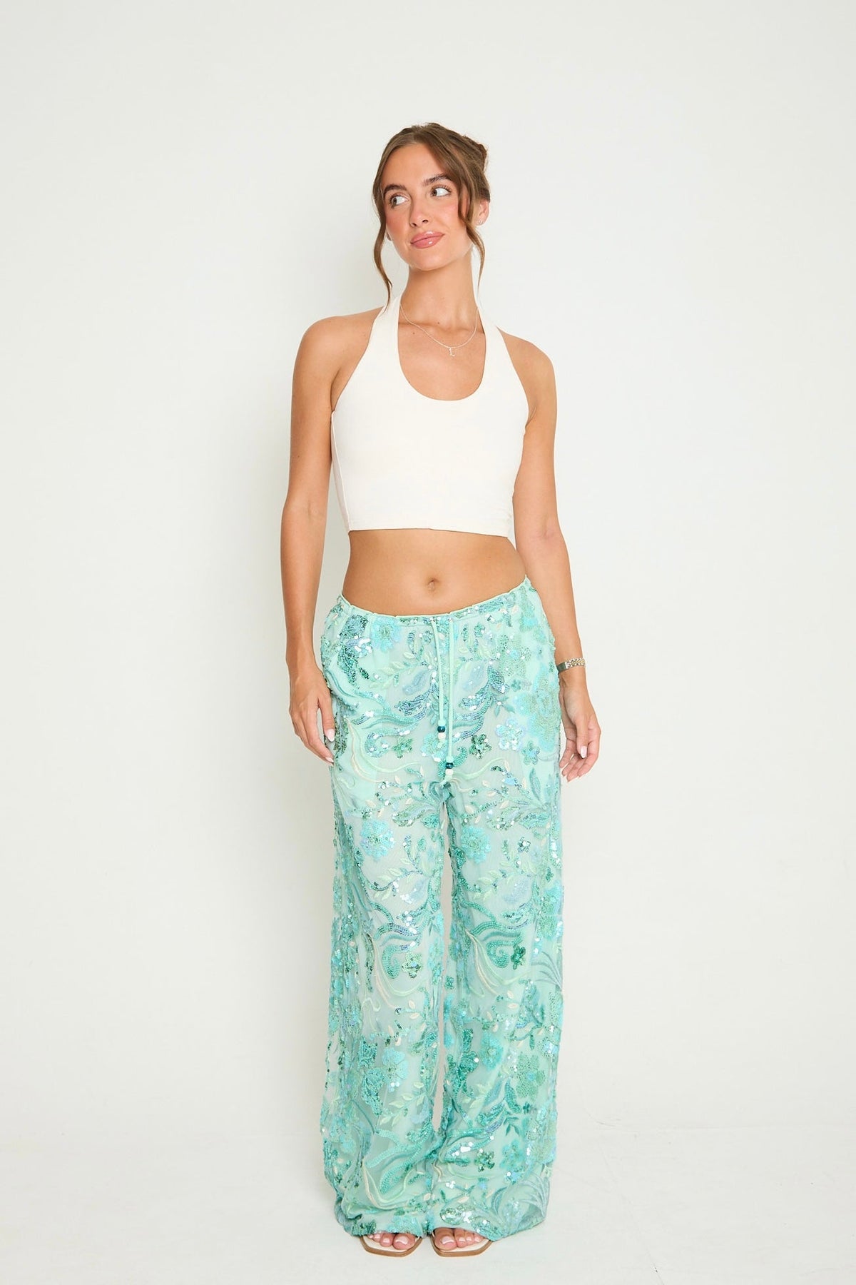 Saffie Sequin Trousers | Aqua