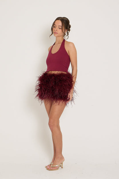 Feather Skirt | Burgundy