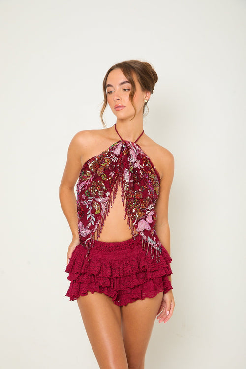 Tilly Lace Ruffle Shorts | Grape