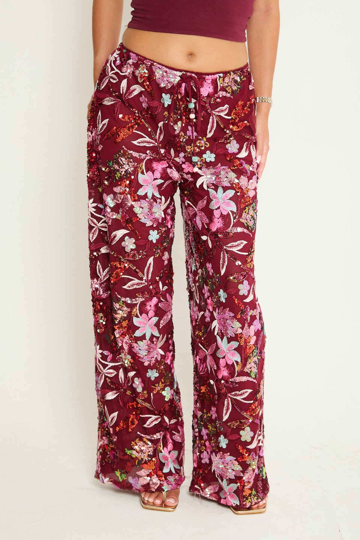 Saffie Sequin Trousers | Burgundy
