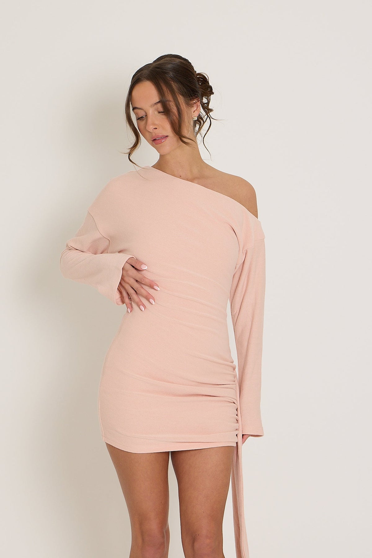 Hailey Asymmetric Drape Dress | Pink