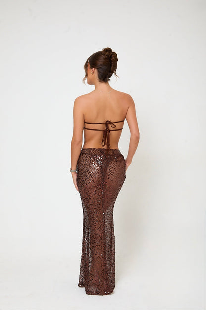 Mia Sequin Maxi Skirt | Brown