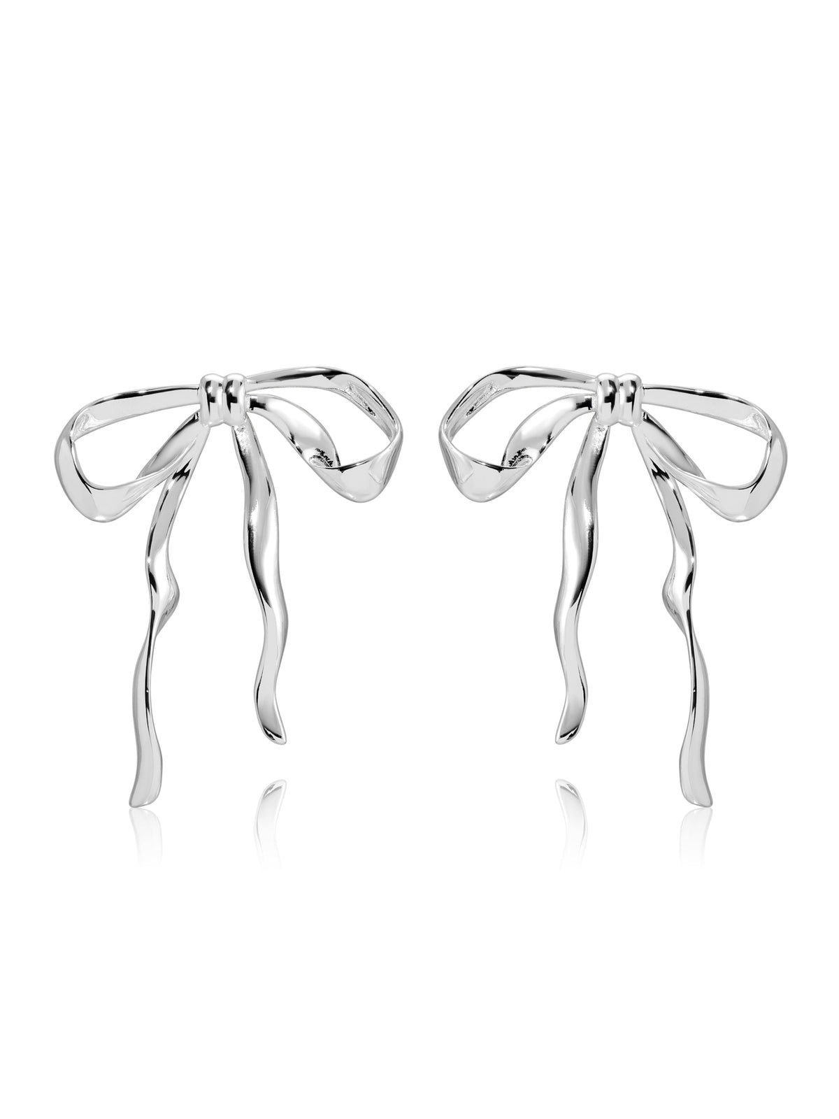Organic Bow Earrings - Silver Plated