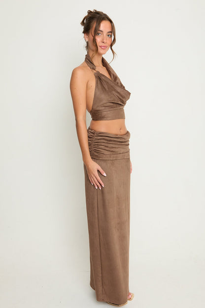Poppy Suede Maxi Skirt | Brown