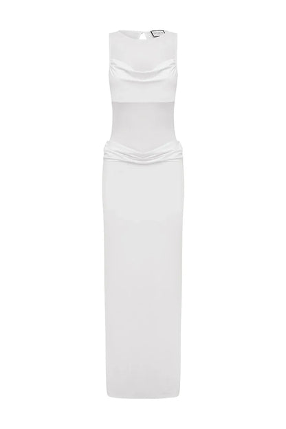 Wilona Sleeveless Cowl Maxi Dress - White