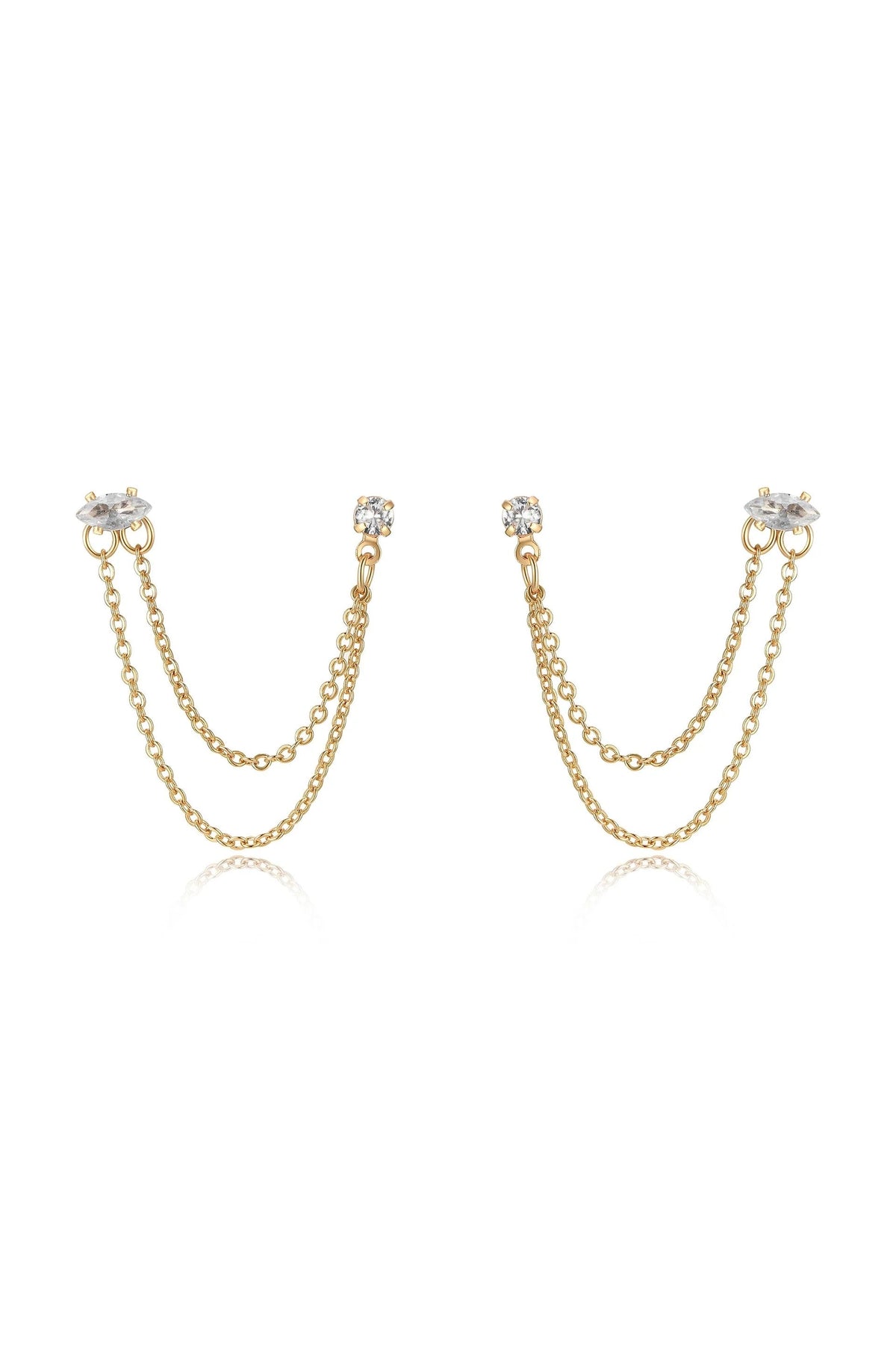 Double Piercing Chain Dangle Earrings - Clear