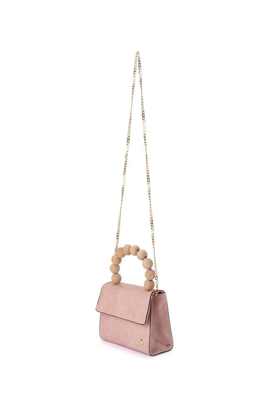 Caylee Wood Bead Handle Bag - Pink