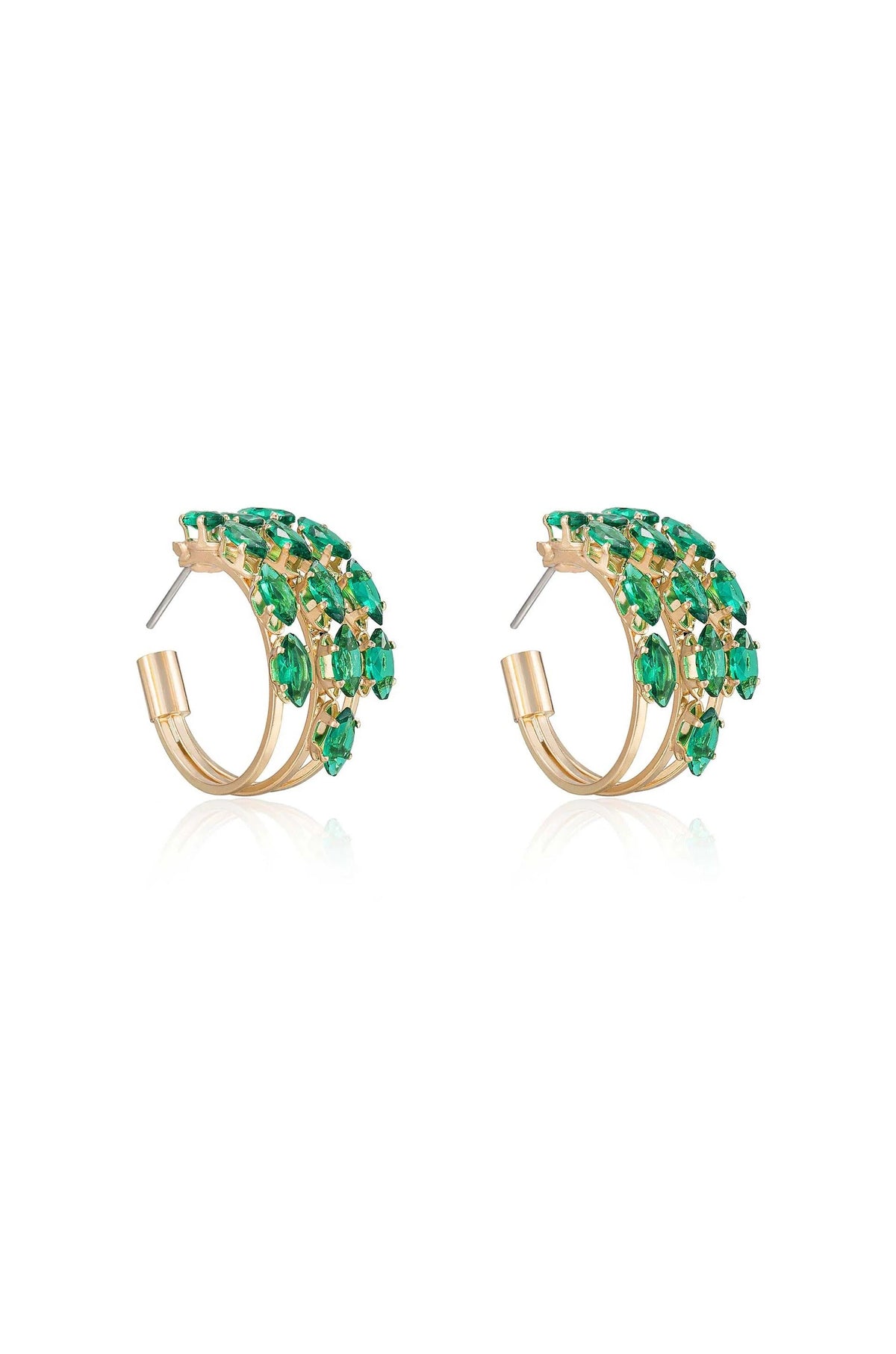 Multi-Crystal Huggie Hoop Earrings - Emerald