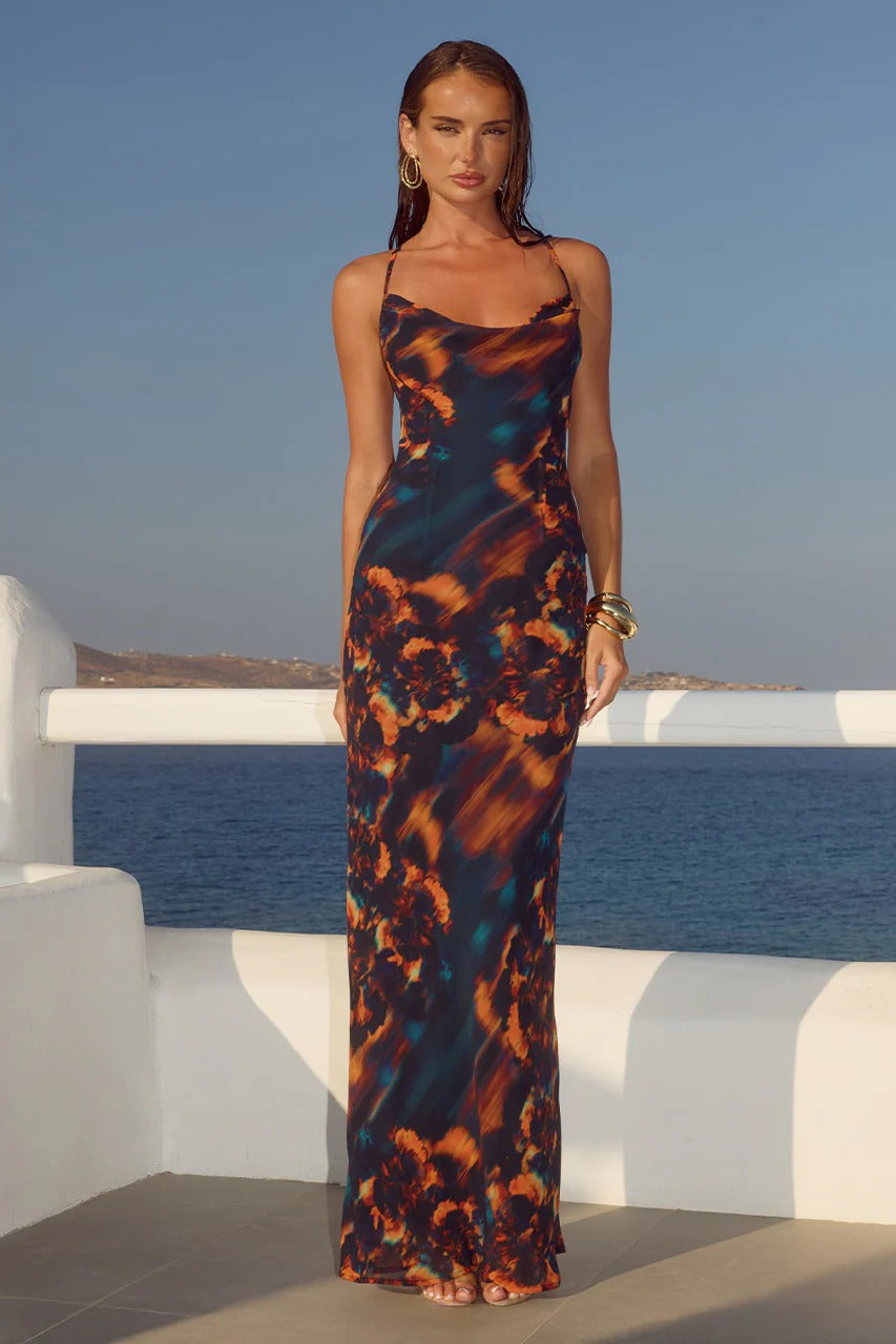 Bridgette Cowl Maxi Dress - Valina Orange