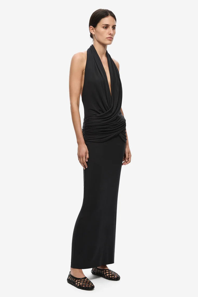Misha Cabana Cupro Dress - Black