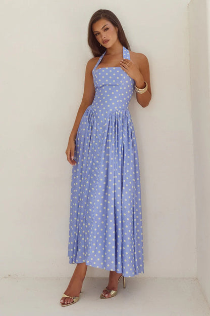 Sammi Midi Dress - Periwinkle/Lemon Polka