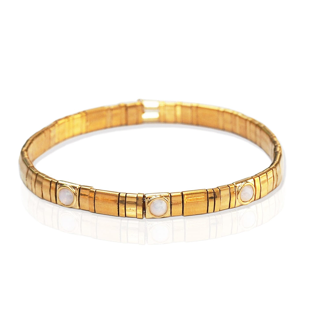 Gold Tila Bead Bracelet with Starburst Charms