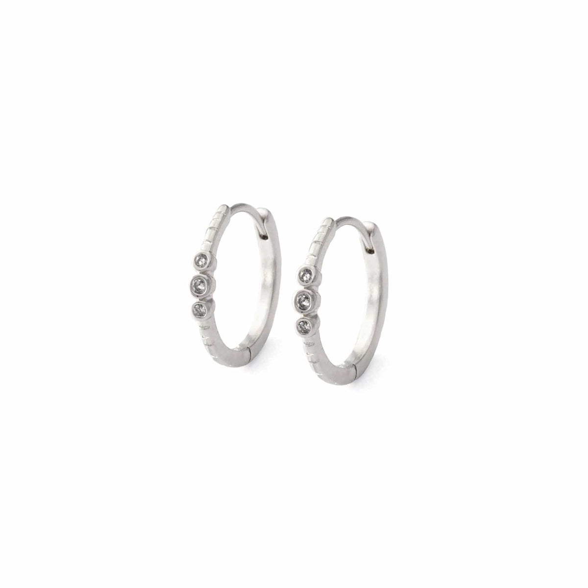 Triple Cubic Zirconia Huggie Earrings