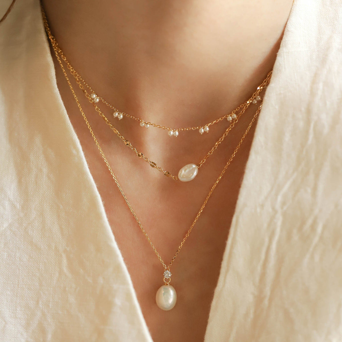Chain with Freshwater Pearl and CZ Pendant