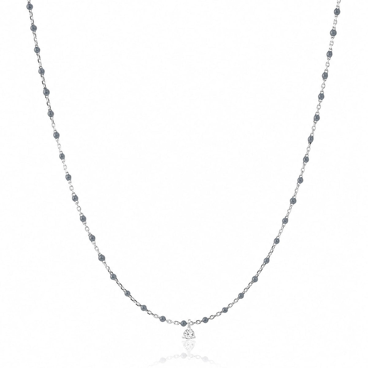 Sterling Silver Enamel Beaded Necklace With CZ