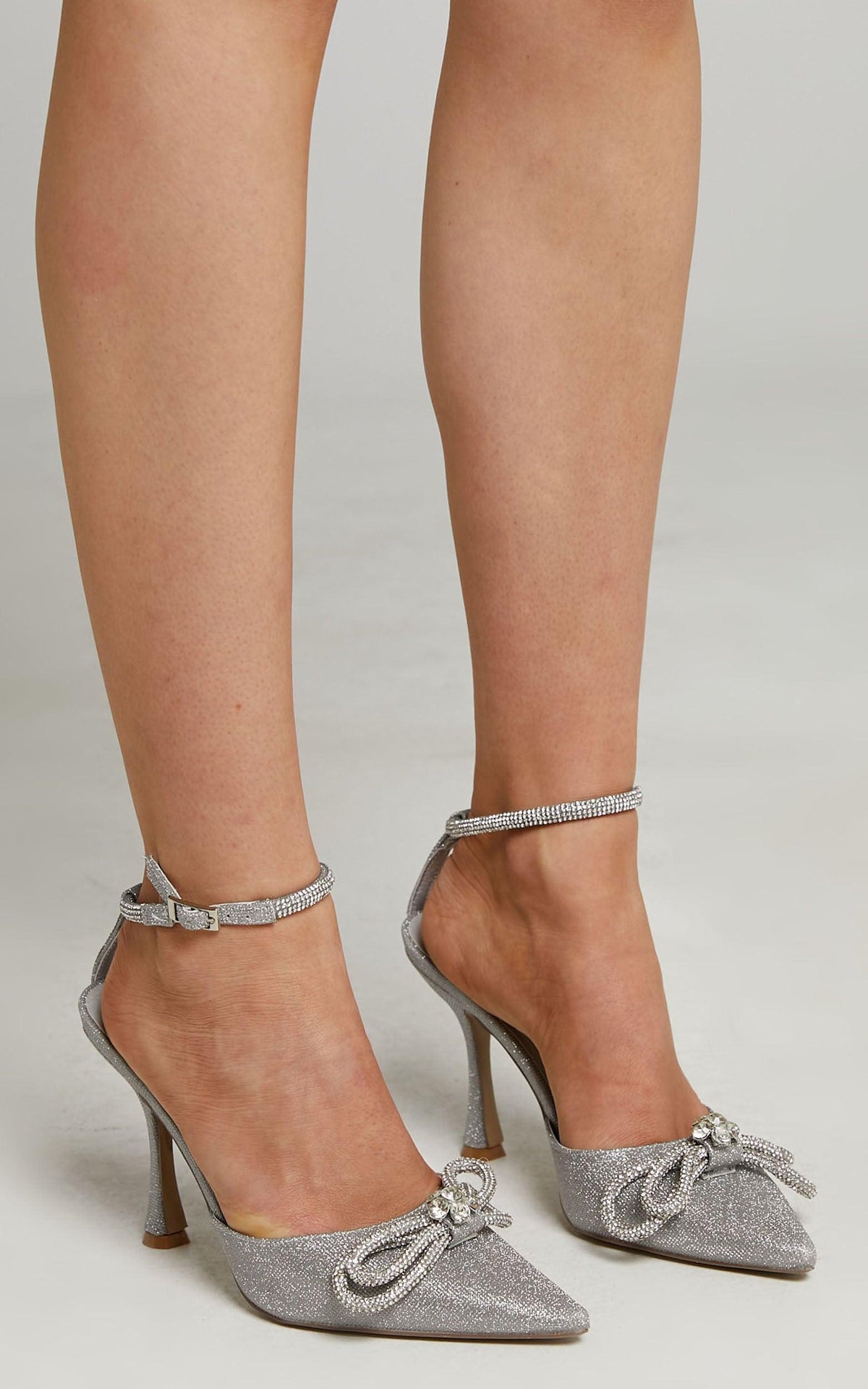 Valery Diamante Heels - Silver Glitter