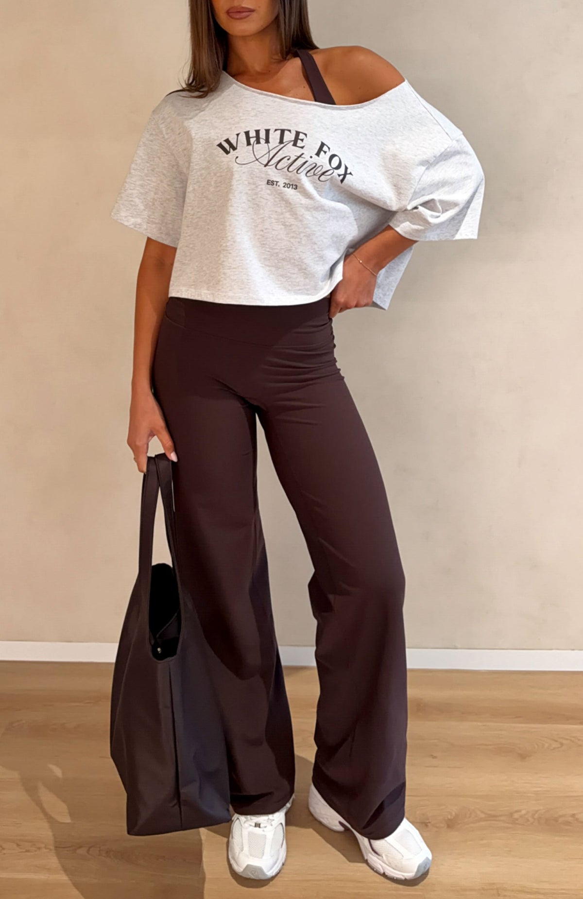 Far Away Off Shoulder Cropped Tee Grey Marle